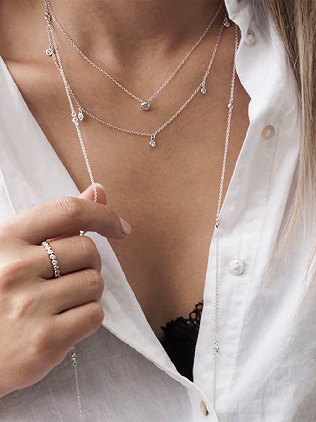 CZ Bezel Scatt Drop Necklace