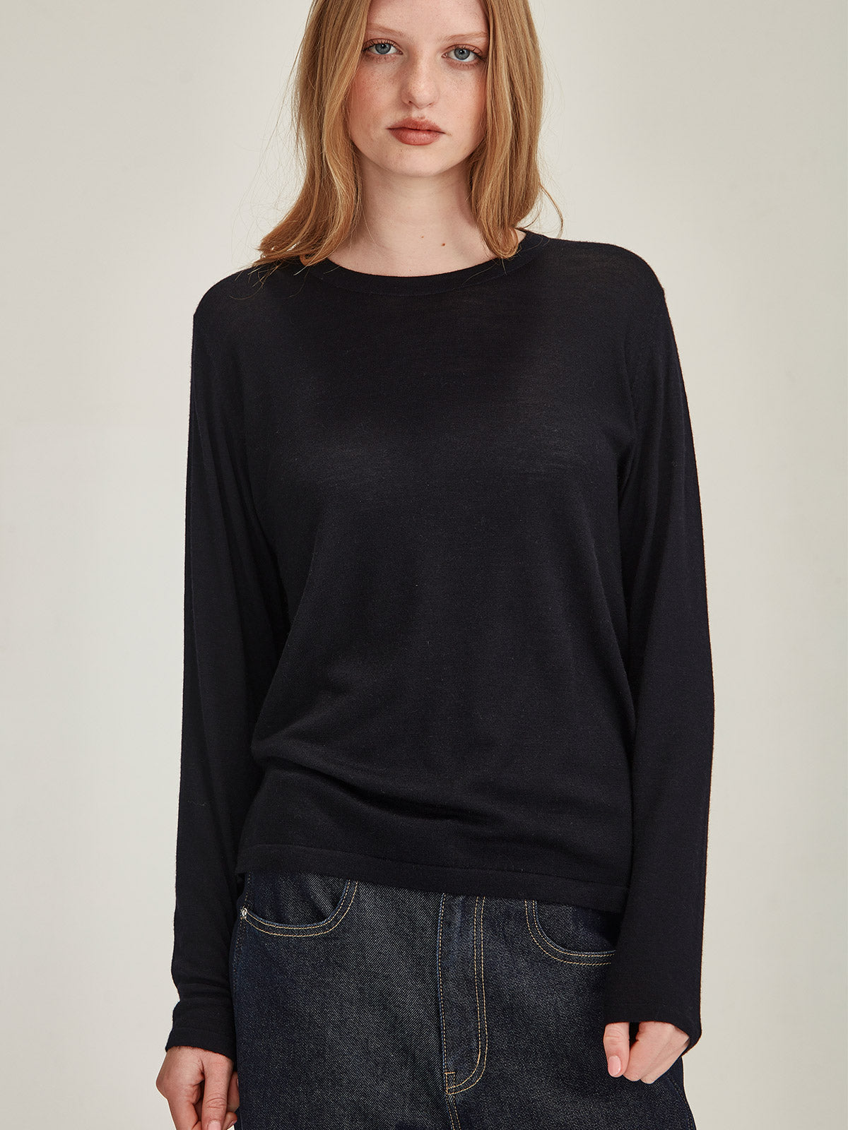 Women's french navy Mariko Cashmere Long Sleeve - Caroline Sills premium cashmere crew neck sweater