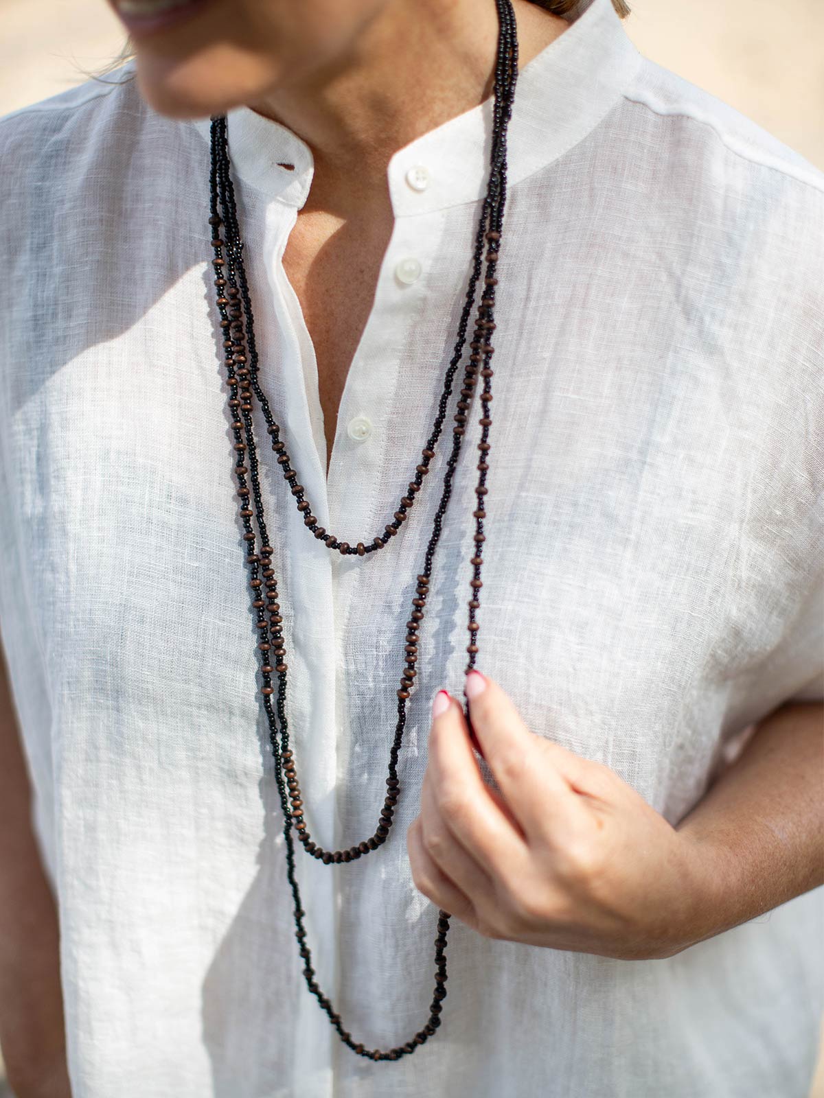 3 Strand Necklace w Wood Beads
