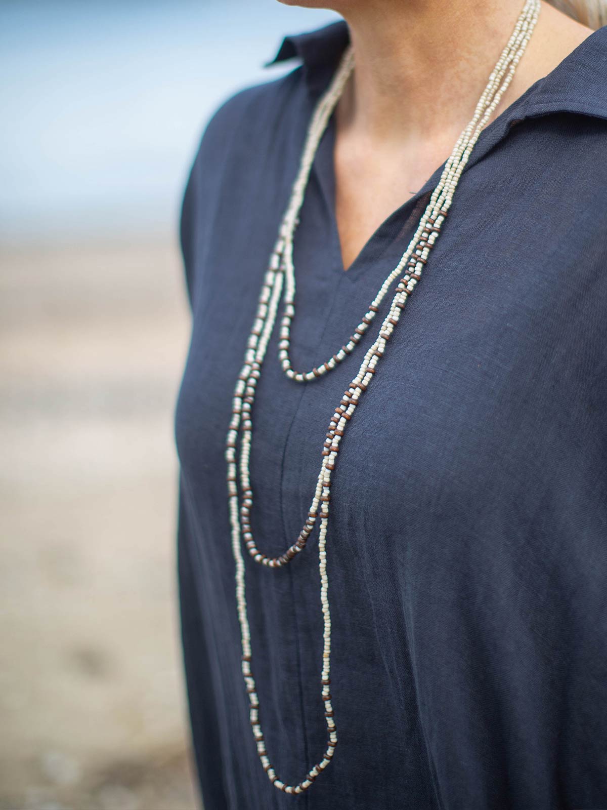 3 Strand Necklace w Wood Beads