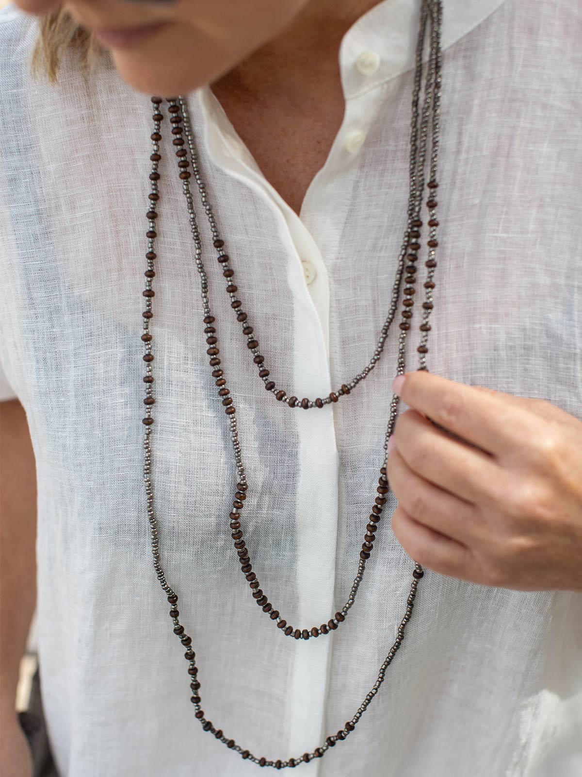 3 Strand Necklace w Wood Beads