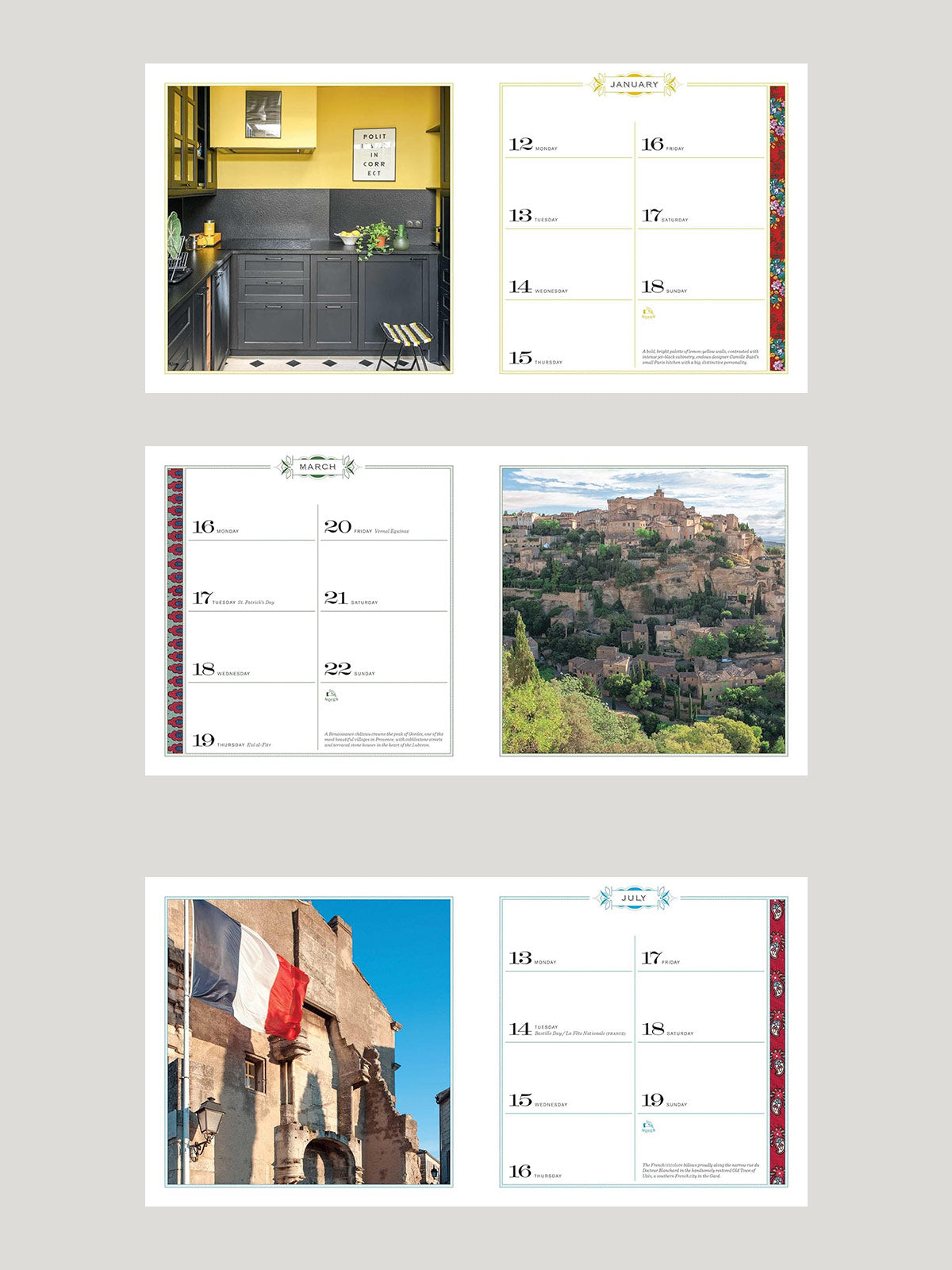 2026 French Country Diary with scenic and architectural images on a gray background