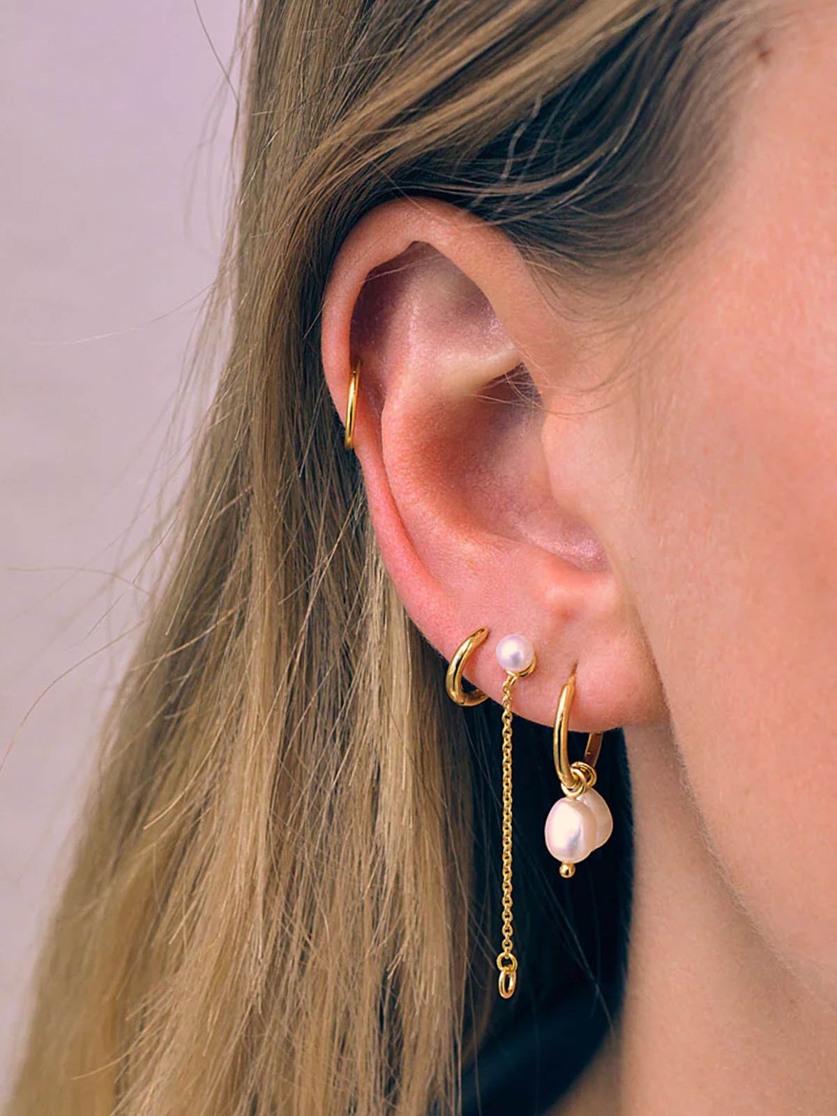 Zoe Chain Pearl Stud Earrings S