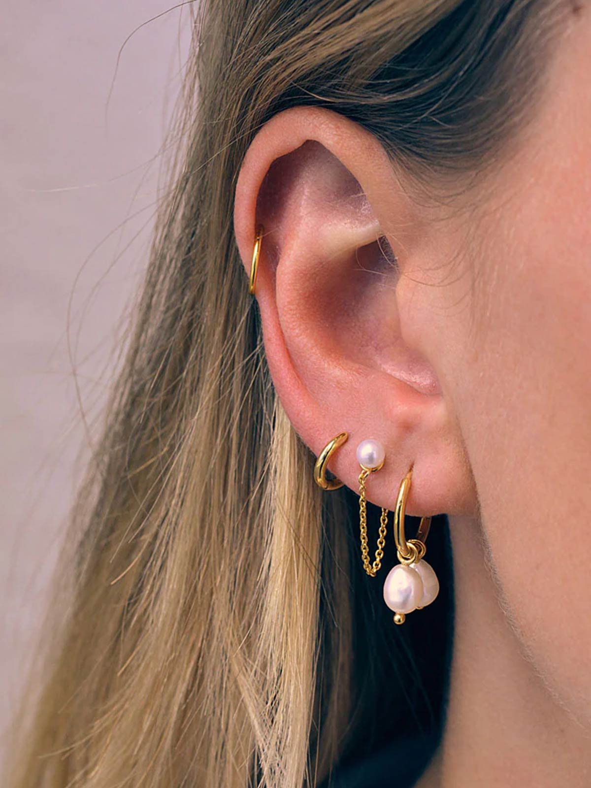 Zoe Chain Pearl Stud Earrings S