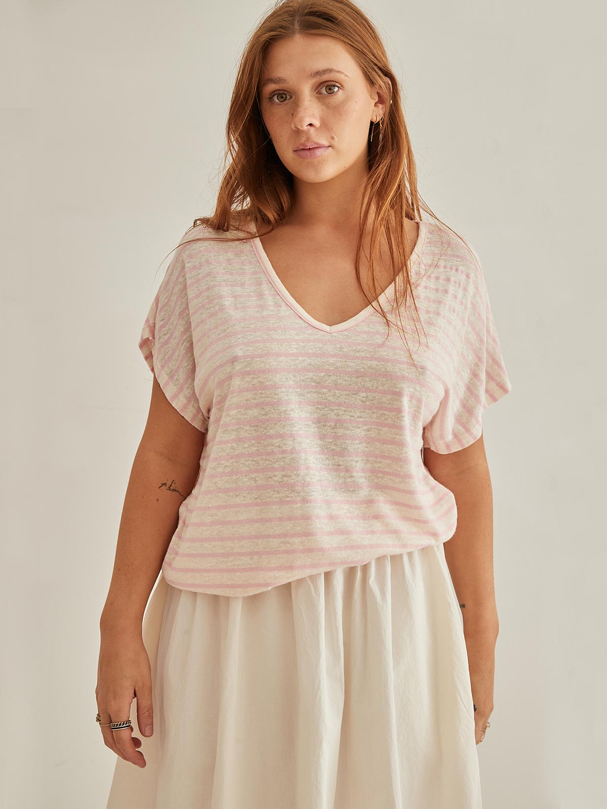 Mudgee V Neck Stripe Tee