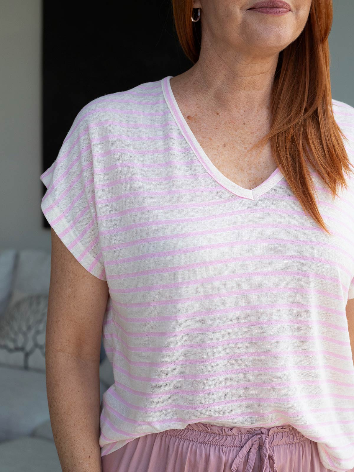 Mudgee V Neck Stripe Tee