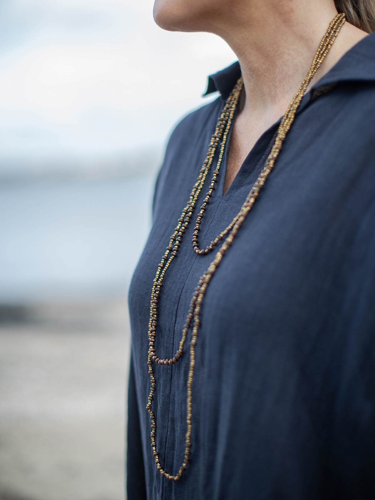 3 Strand Necklace w Wood Beads