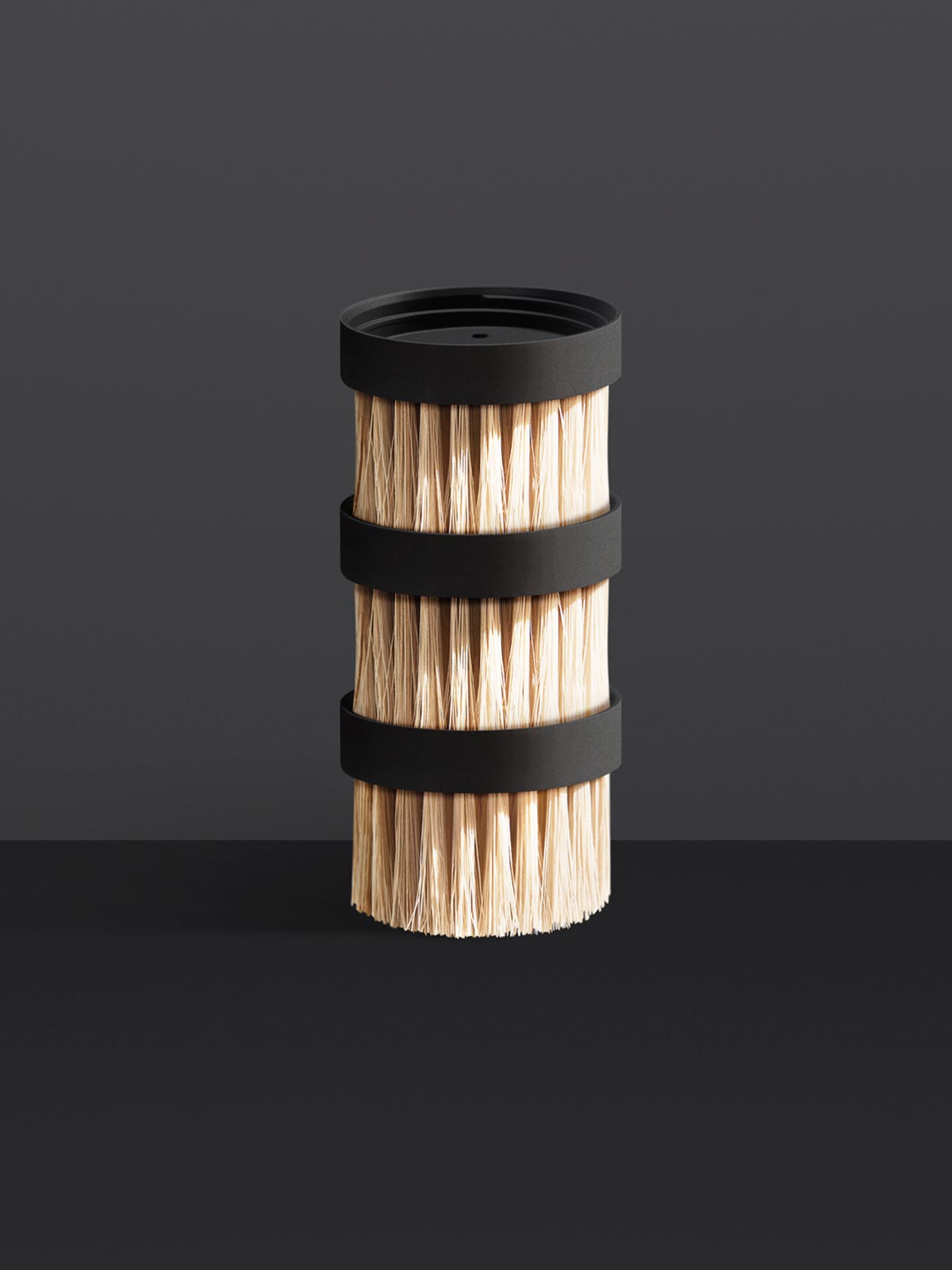 The One Brush V2 Replacement Heads by Yeseco - Pack of 3 black natural sisal fibre brush heads stacked, compatible with The One Brush V2 Magnetic and V2 Suction dish brush system.